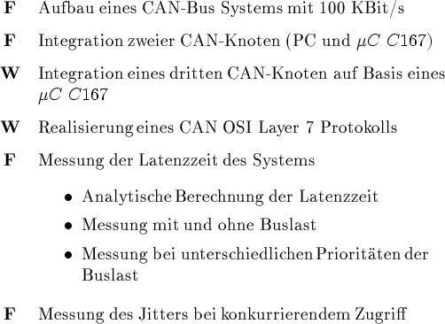 \begin{tabularx}
{0.9\textwidth}{\gt{\bf}c\gt{\ColumnLeft}X}
 F & Aufbau eines C...
 ...\\ [-2ex]
 F & Messung des Jitters bei konkurrierendem Zugriff \\ \end{tabularx}